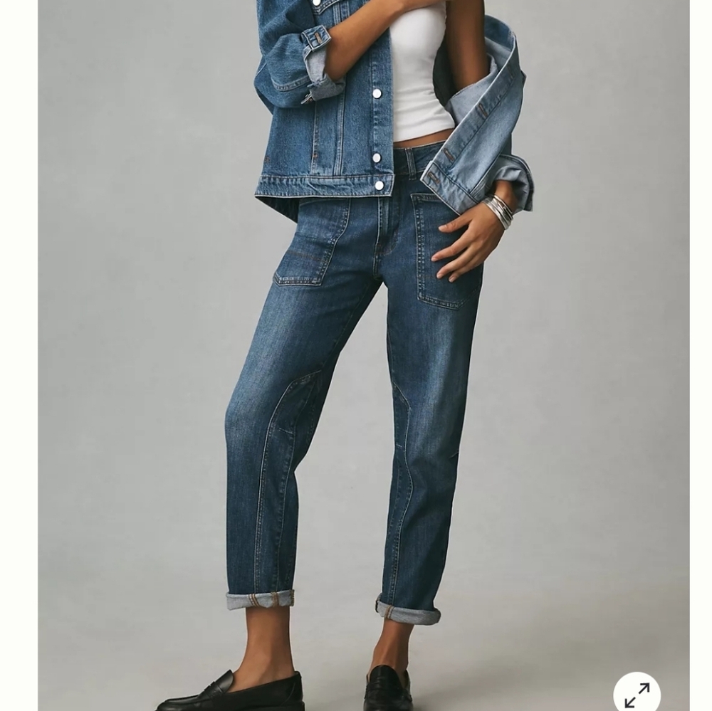 Anthropologie Wanderer Indigo Boyfriend Jeans Cropped Cuff Relaxed Fit